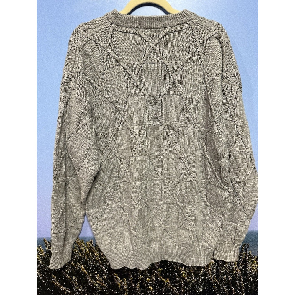 VTG Izod Club Cable Knit Sweater Mens L Tan Long Sleeve Crew Neck - Picture 3 of 4
